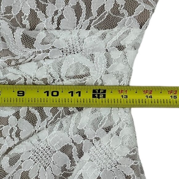 Eliza J. Off-White and Tan Floral Lace Overlay Sheath Dress Size 6 - Picture 8 of 15